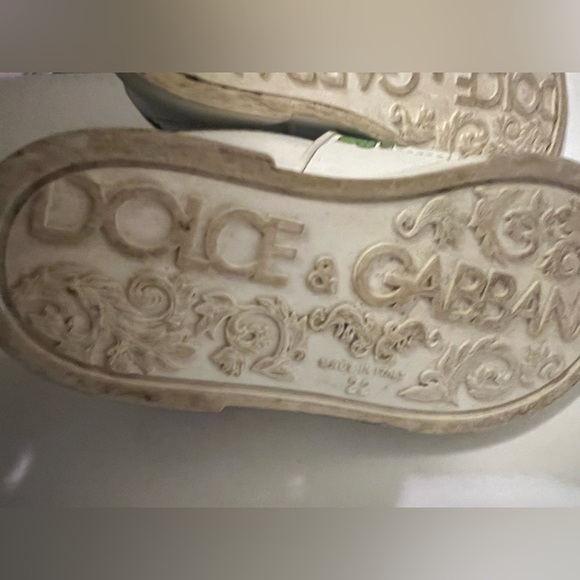 Gabbana Girls White/ Green  Portofino Leather Sneakers Sz 22, US 6.5 - Picture 10 of 13